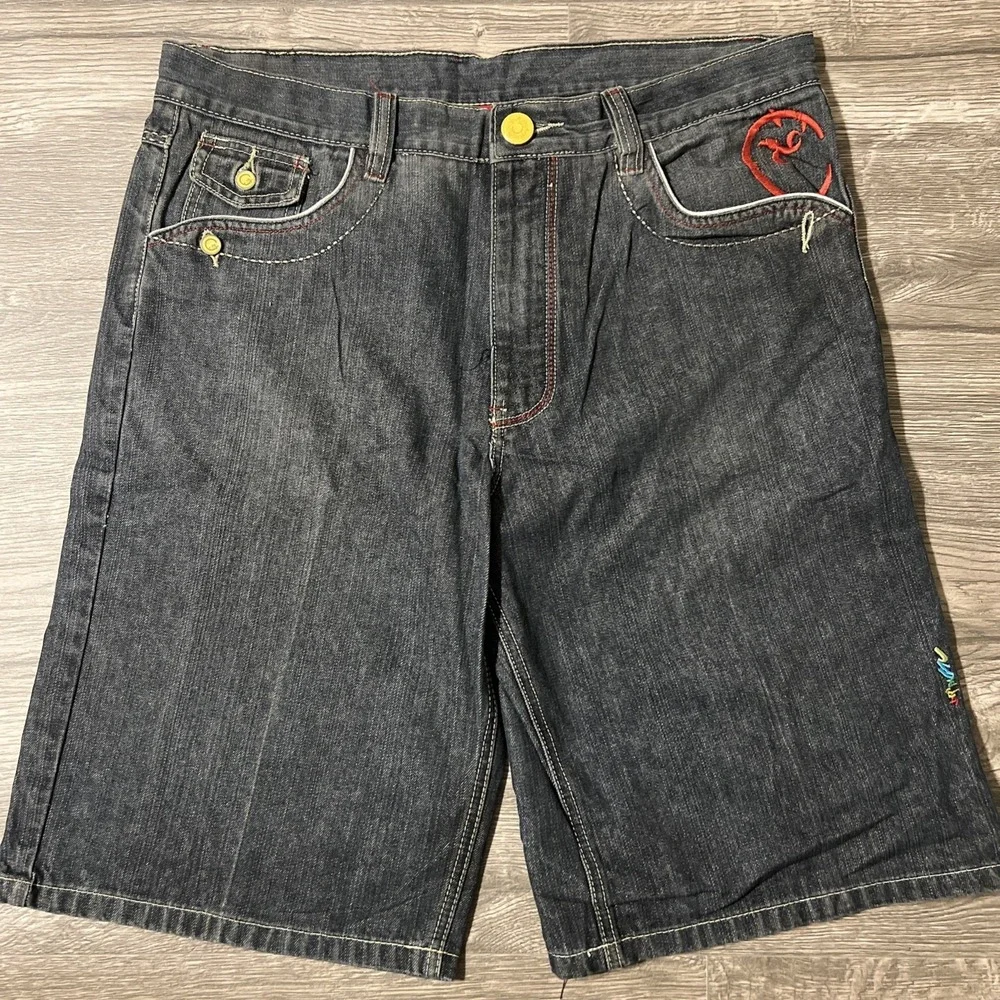 Vintage Coogi Y2K Baggy Skater Black Denim Jean Shorts Size 38x15 (38x13)
